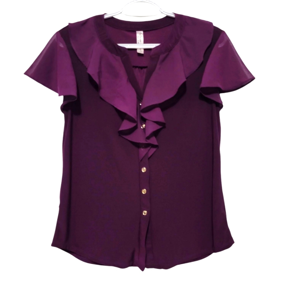 PerSeption Concept Purple Ruffled Women's Blouse Small
